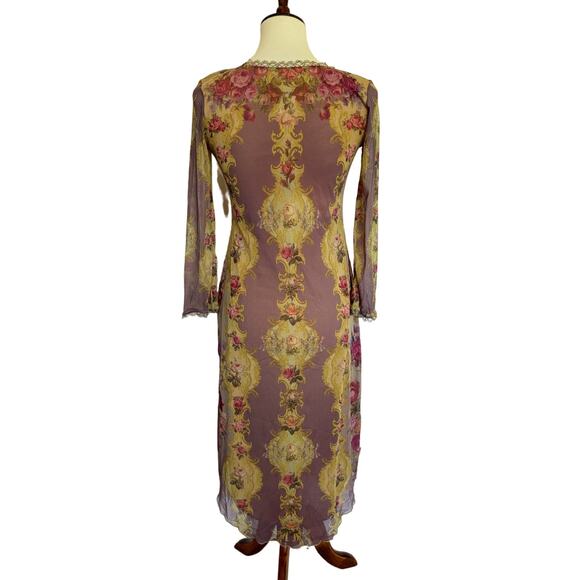 Michal Negrin Mesh Baroque Rose Print Dress - Picture 2 of 4